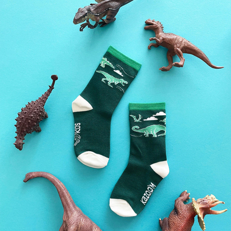 3-pack Non-slip Socks - Dark green/Team Dino - Kids